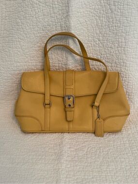 Coach Yellow Leather Buckle Flap Shoulder Bag Purse Style 9267